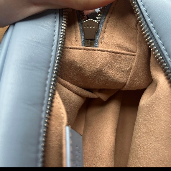 Authentic Gucci GG Marmont Calfskin Crossbody Chain Shoulder Bag Blue - Picture 12 of 14